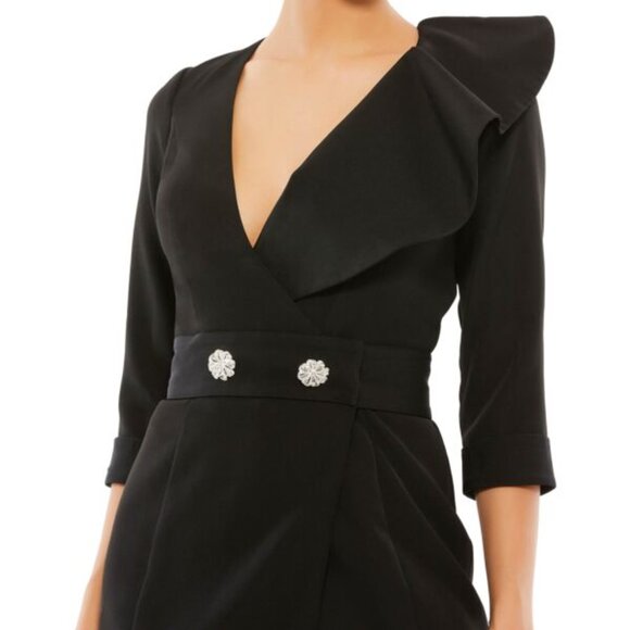 Ieena for Mac Duggal 55692 Three Quarter Sleeve Ruffle Neck Black Dress Size 10 - Picture 3 of 4